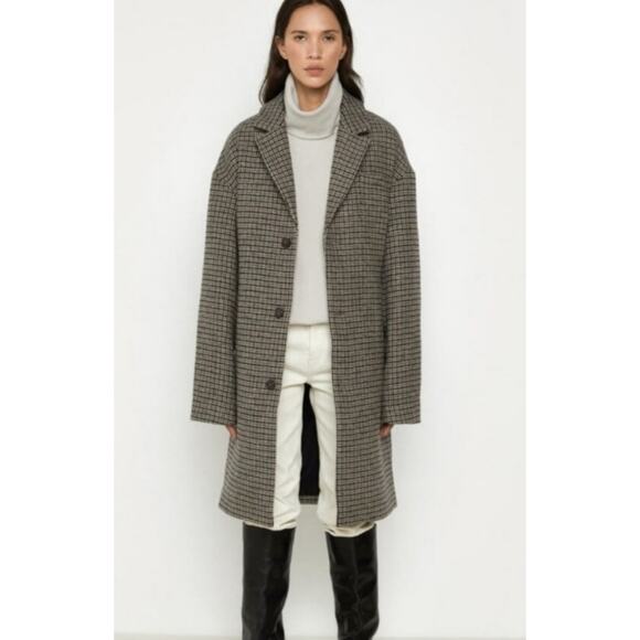 New Oak and Fort brown houndstooth wool trench coat Size Medium Preppy Old Money - Picture 1 of 14